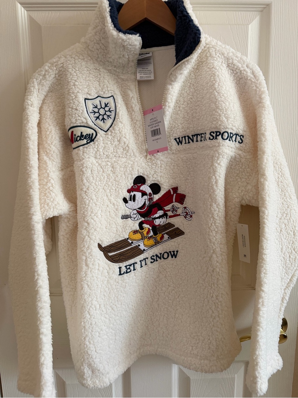 Mickey Winter Sports Kids Sherpa Pullover Jacket - White